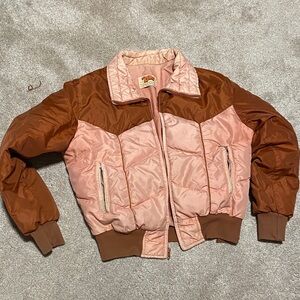 Women's Pink and Brown retro Puffer down Jacket